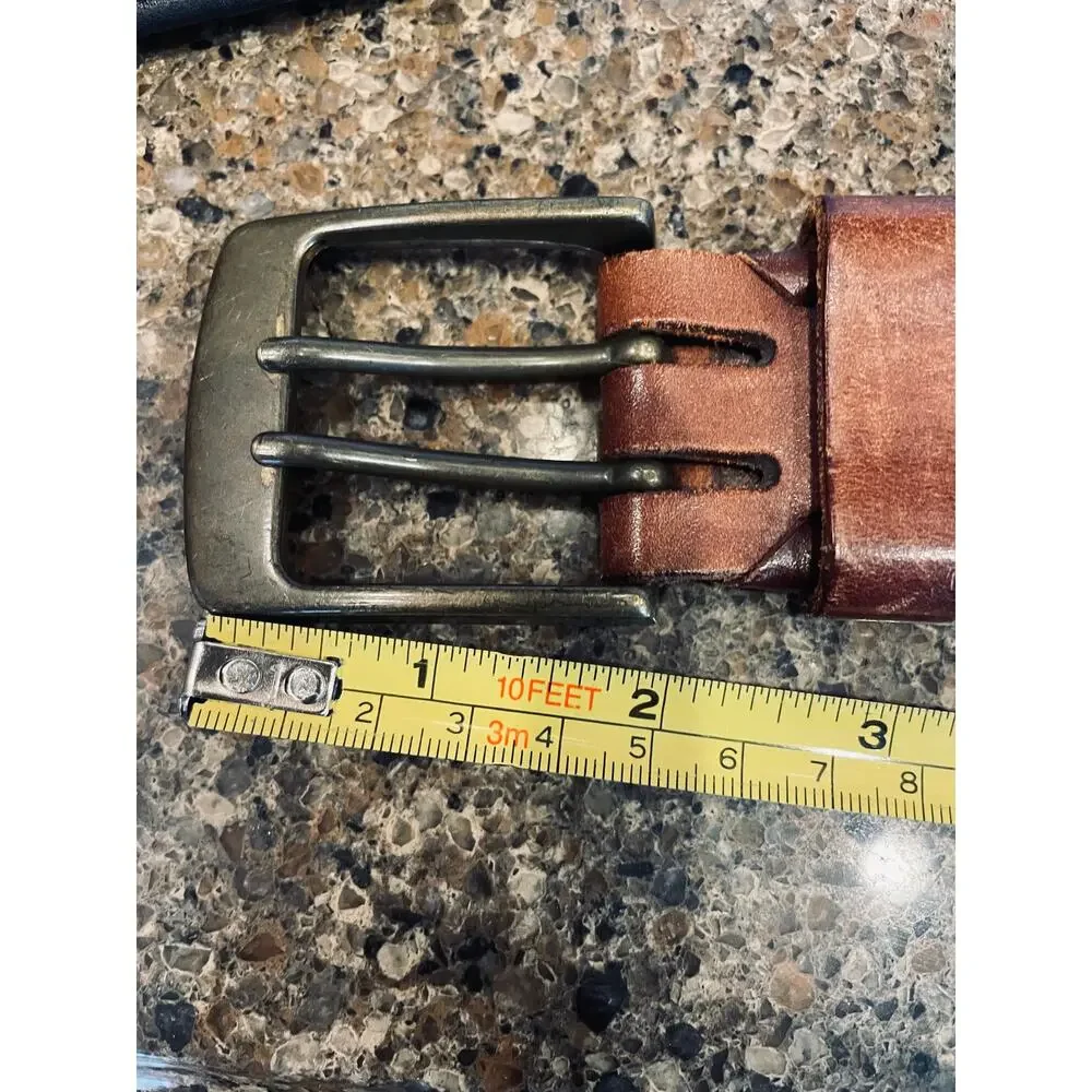 Vintage Y2K IZOD 2 Prong Brass Brown Leather Belt Size 40